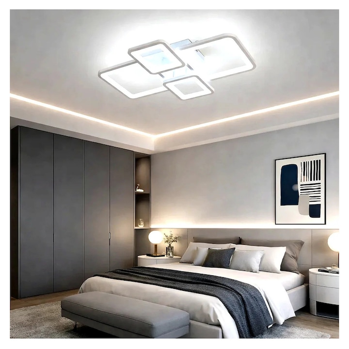 LED Полилей 2+2 КВАДРАТ Бял Еквивалент 500W Дистанционно Управление