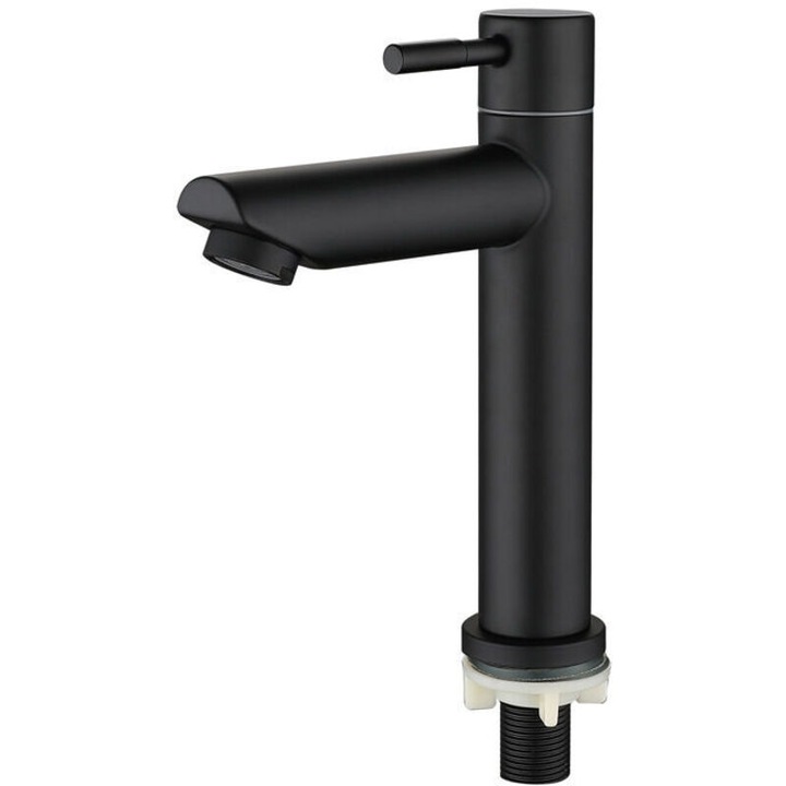 Baterie lavoar monocomanda, din otel inoxidabil SUS304, pipa inalta 18 cm, montaj pe un singur orificiu, aerator demontabil cu economisire apa pana la 30%, finisaj periat, negru