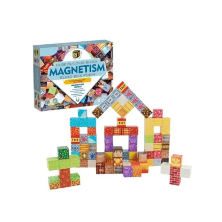 Set 63 cuburi magnetice constructie tip Magnetism Blind Box – blocuri educative pentru copii 3+, creativitate si invatare