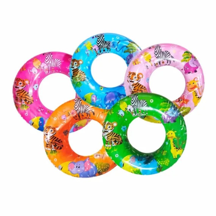 Colac gonflabil pentru copii cu model animale safari – diverse culori, pentru piscina si mare
