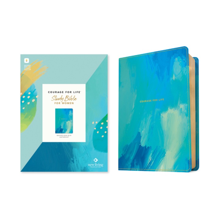 NLT Courage for Life Study Bible for Women Leatherlike, Brushed Aqua Blue, Filament Enabled, Tyndale