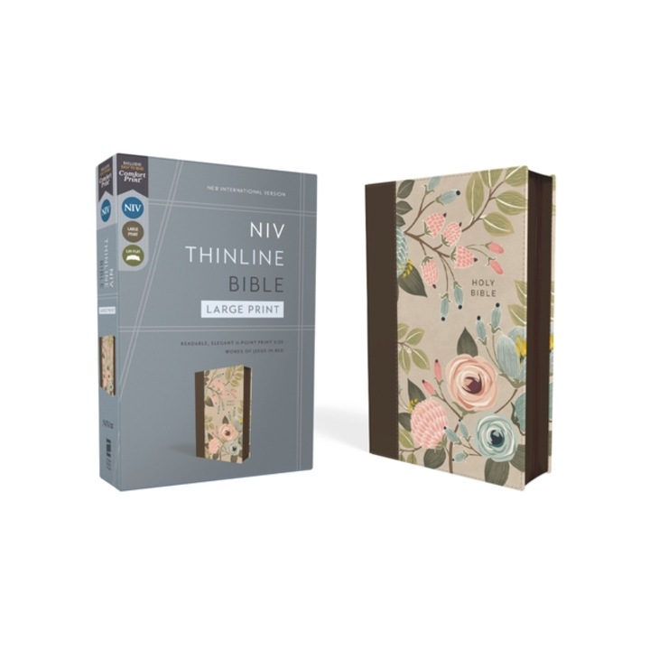 Niv, Thinline Bible, Large Print, Leathersoft, Floral, Zippered, Red Letter, Comfort Print, Zondervan