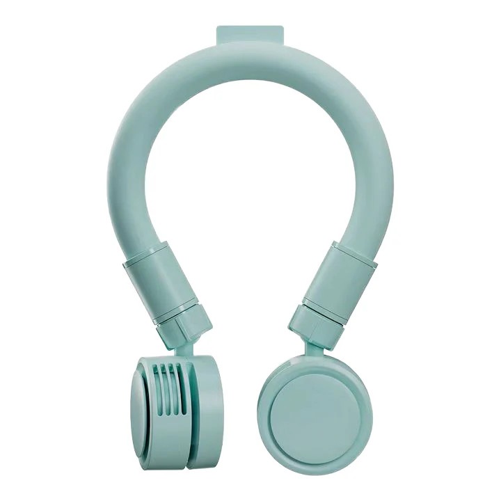 Ventilator portabil de gat cu design ergonomic 360°, alimentare USB, sistem hands-free, motor silentios si racire personala pentru utilizare indoor/outdoor, gri