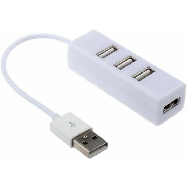 USB хъб 2.0 с 4 порта, бял, 2.45см