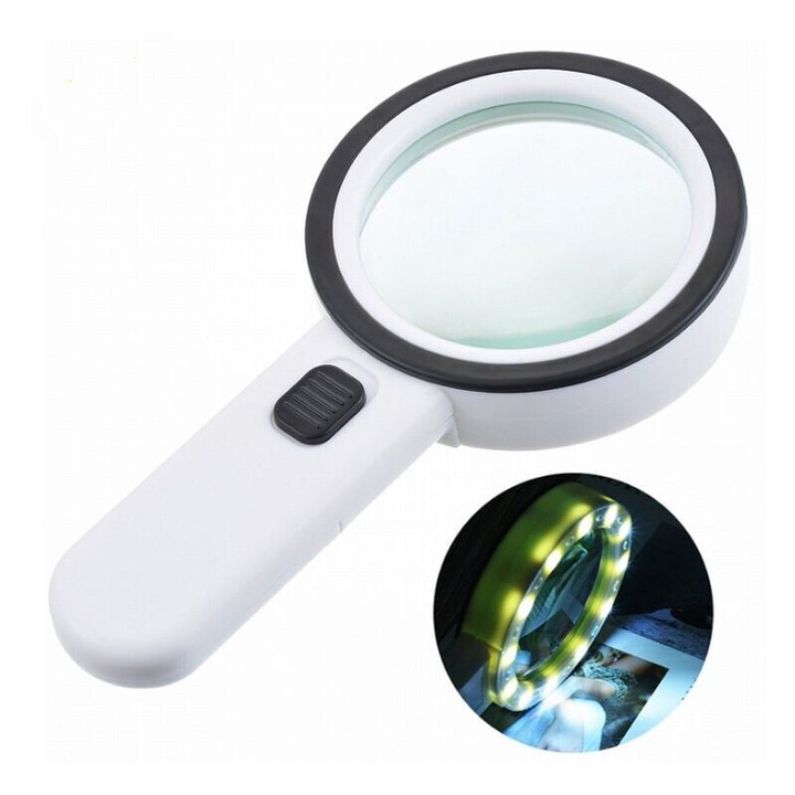 Lupa portabila 30x, iluminata cu 12 LED, lentile 80mm, negru