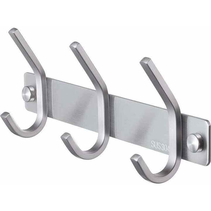 Cuier perete baie, 3 carlige, inox periat, 220x80mm