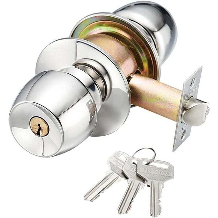 Broasca usa interior-exterior, maner bila, otel inoxidabil, 60x35-45mm, set cu chei