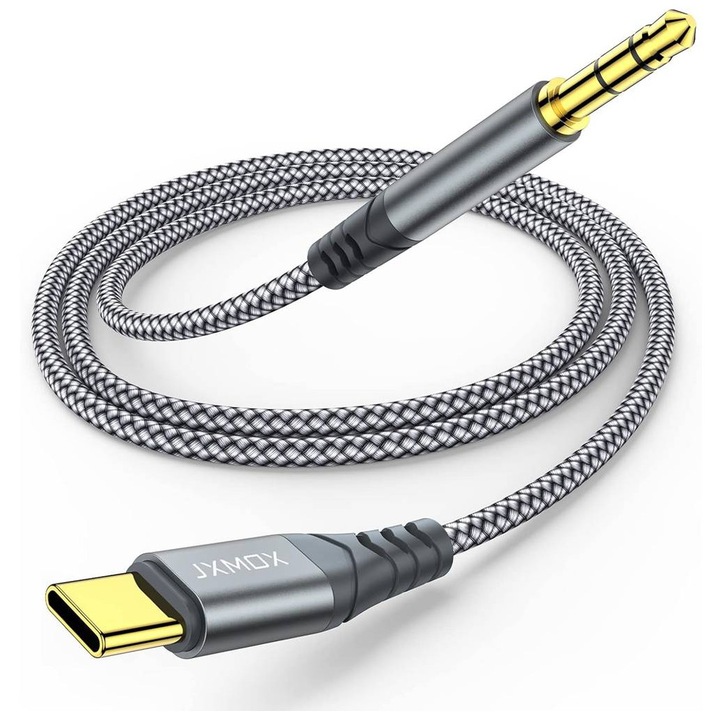 Cablu audio pentru muzică, Type-C(m), JACK de 3,5mm(m), gri, 1m