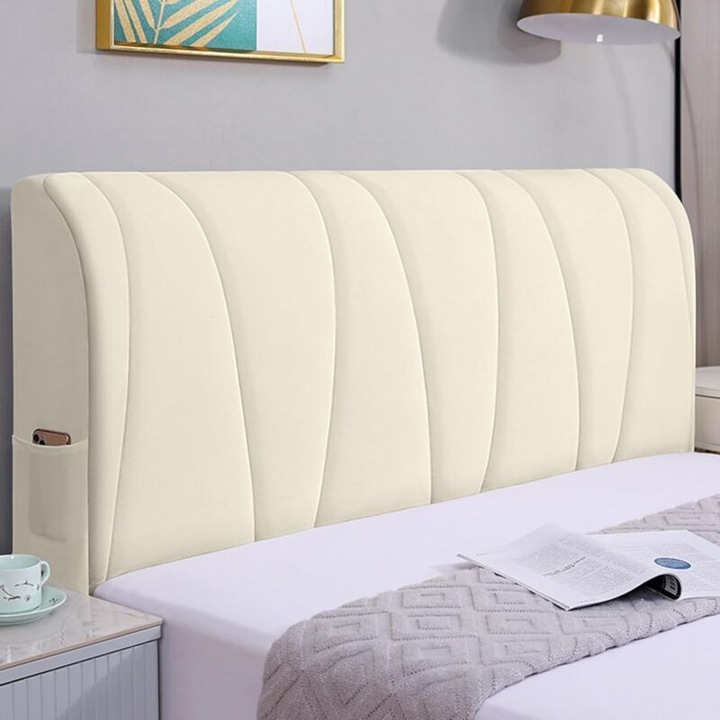 Husa pentru tablie pat, catifea stretch, alb, 180x65x25cm