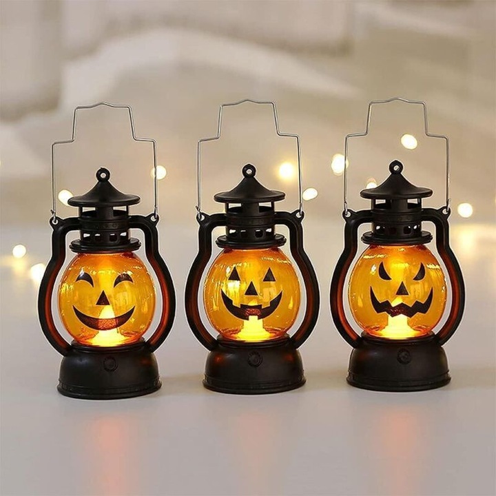 3 db hordozható LED töklámpa szett Halloweenre, többszínű dekoráció, 10x10x10cm