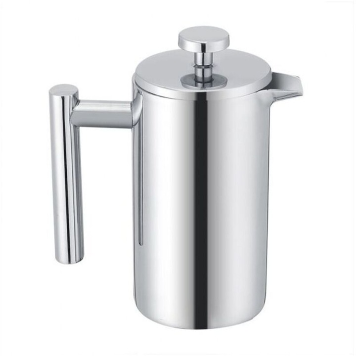 French press kávéfőző, rozsdamentes acél, duplafalú, ezüst, 7.5x17cm, 350ml