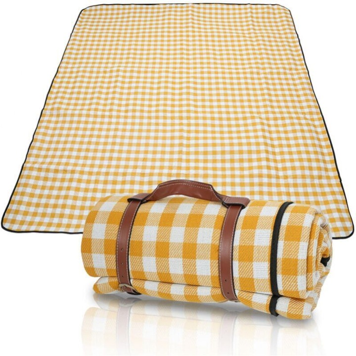 Többfunkciós piknik takaró 200x200cm sárga vízálló könnyű
