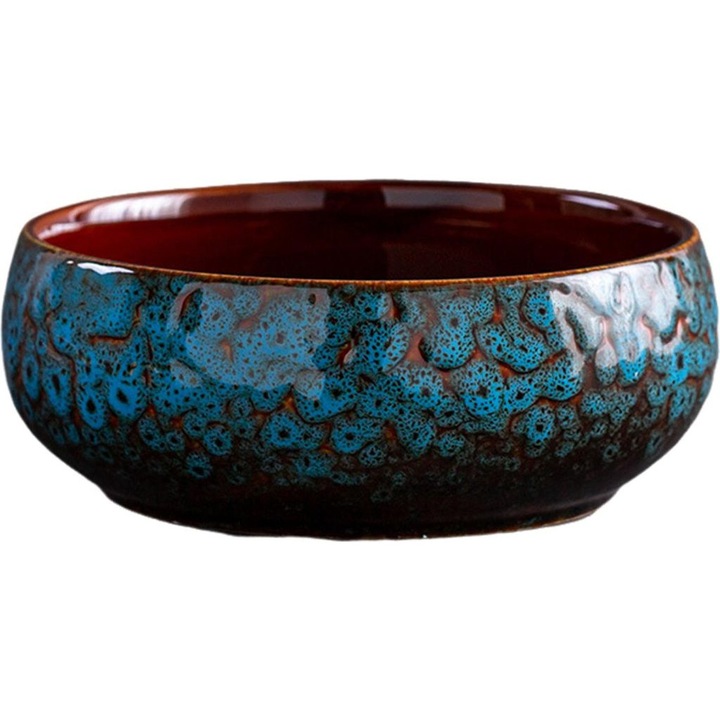 Ghiveci ceramic rotund, lotus, glazura colorata, mare