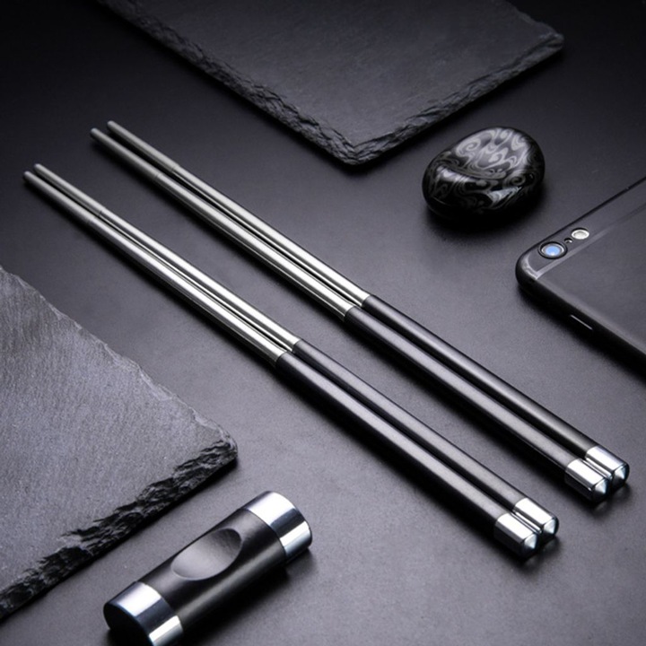 Japán evőpálcika, hőálló, rozsdamentes acél, többszínű, 23cm