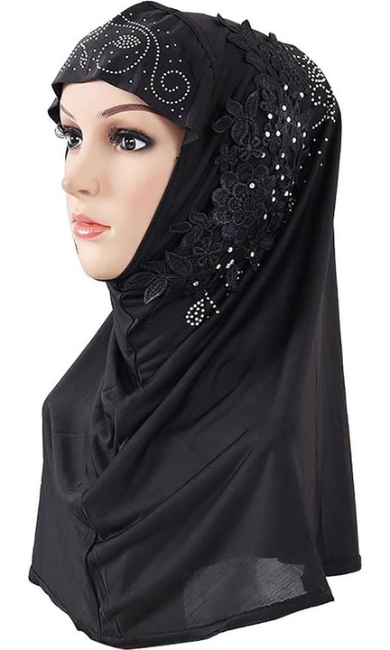 Esarfa hijab femei dantela strasuri culoare uni