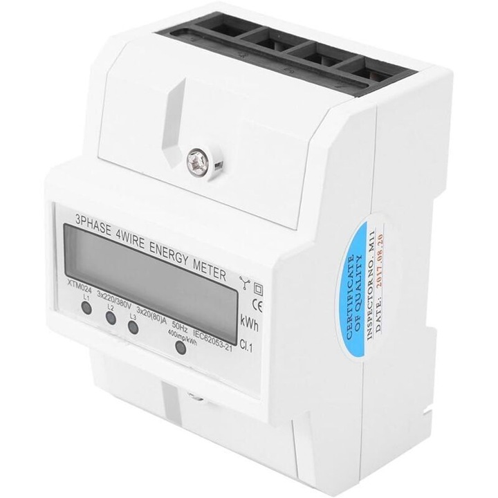 Háromfázisú digitális villanyóra 3x20(80A) multifunkcionális DIN sínre szerelhető, 50Hz/60Hz