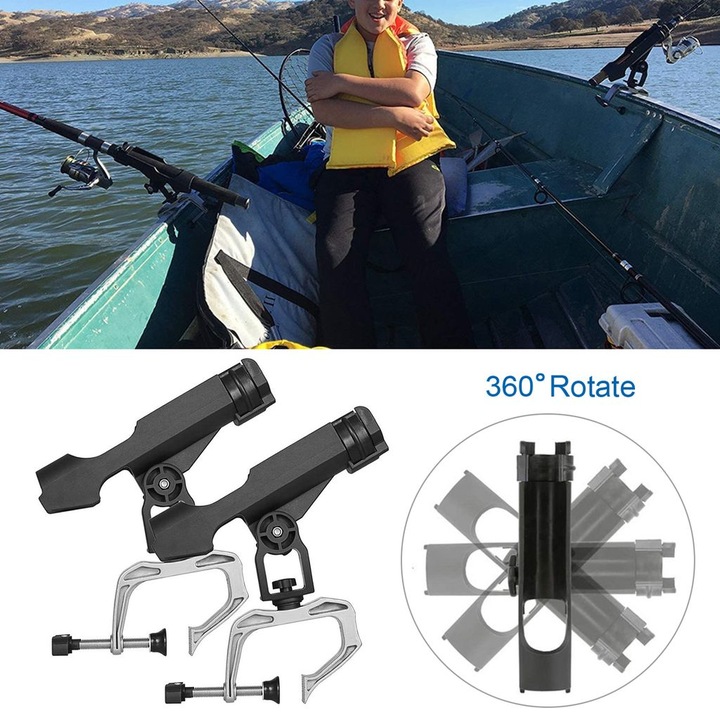 Suport lansete pentru barci, prindere mare, rotire 360 grade, montaj lateral orizontal/vertical