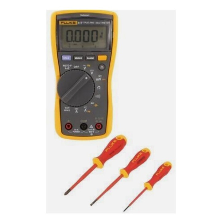 Цифров мултиметър Fluke IB117 с три изолирани отвертки, 8 измервани стойности, размери 84x167x46mm