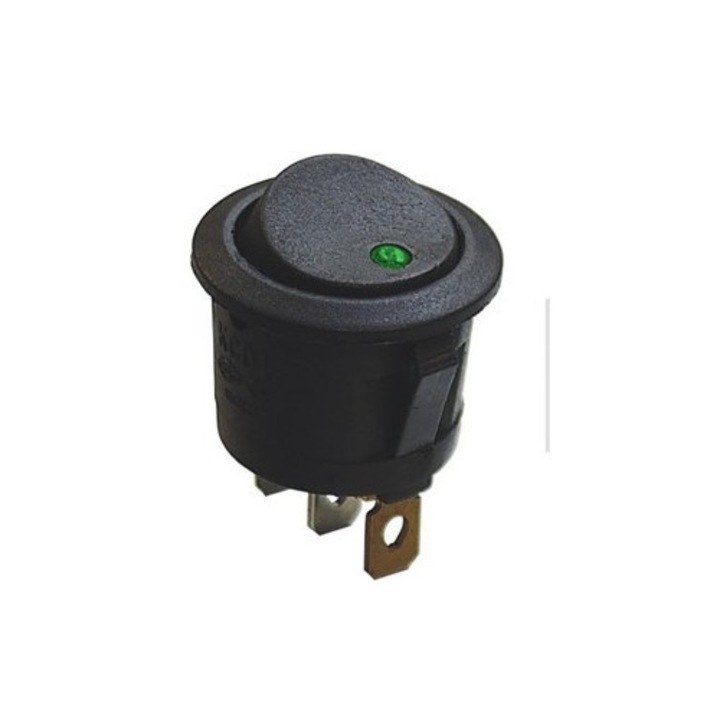 Comutator cu LED verde, 20A 12V, negru, 3 pini