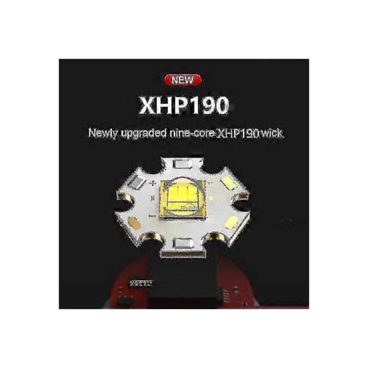 Тактически LED фенер, XHP190, 60W, черен, 1500м, 18650, презареждаем, водоустойчив IPX8, регулируем зуум