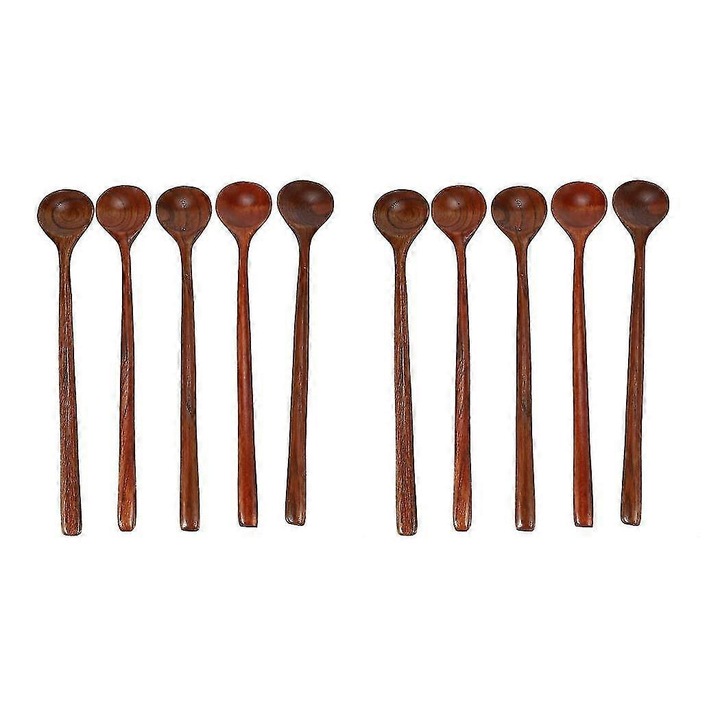 Set 10 linguri supa din lemn natural 28cm, multicolor