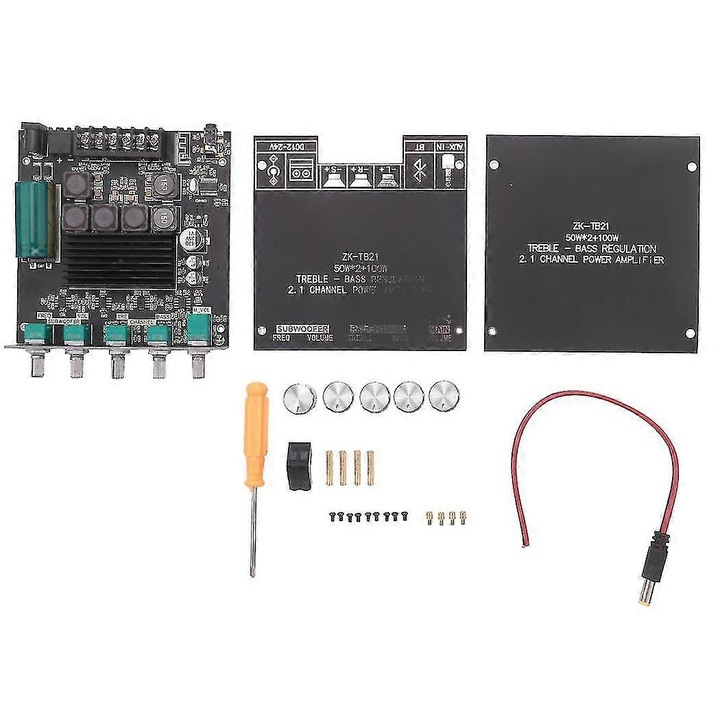 Audio erősítő 2.1 csatornás Bluetooth 5.0, 50x2+100W, fekete, 118x100x22mm