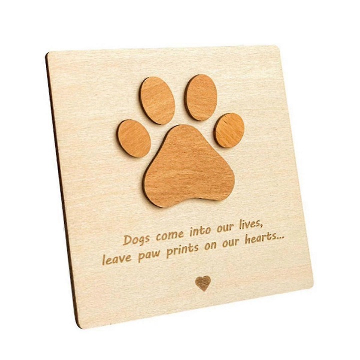 Felicitare condoleante lemn memorial caine puzzle gravat multicolor 15x20cm