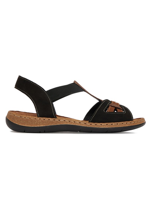 Sandale dama Go Soft, piele naturala, negru, insertii elastice, weCare, 36 EU