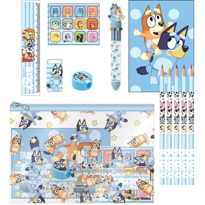 Set creativ rechizite scolare Bluey multicolor, 70% EVA, 10x15x5cm