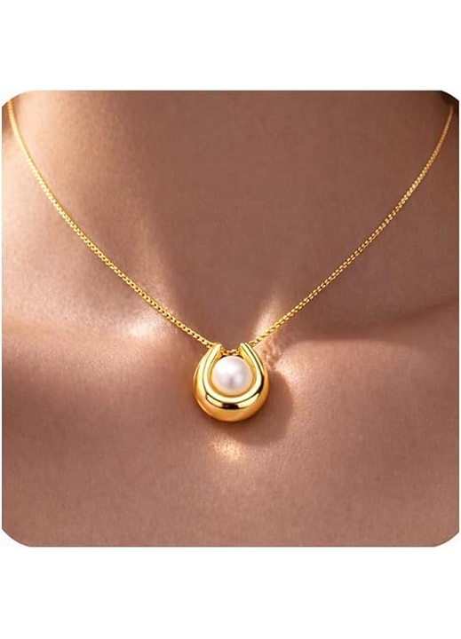 Colier perla de apa dulce, aur 14K, minimalist, elegant, 45cm