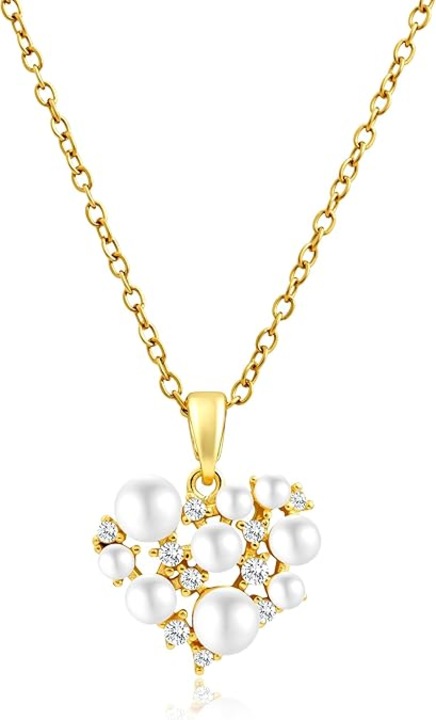 Colier inima perle zirconiu cubic aur 14k ajustabil 15.75x1.97inch