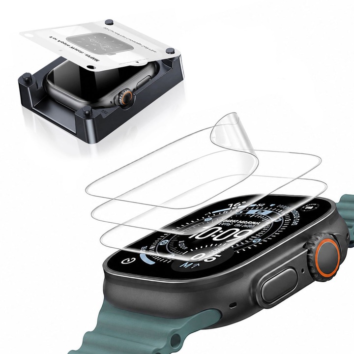 3 db MUGIM védőfólia készlet Apple Watch Ultra/Ultra 2/Ultra 3, 49mm iWatch készülékhez, rugalmas, öngyógyító TPU, teljes lefedettség, karcálló, buborékmentes, HD tiszta, érzékeny érintés, telepítő applikátorral
