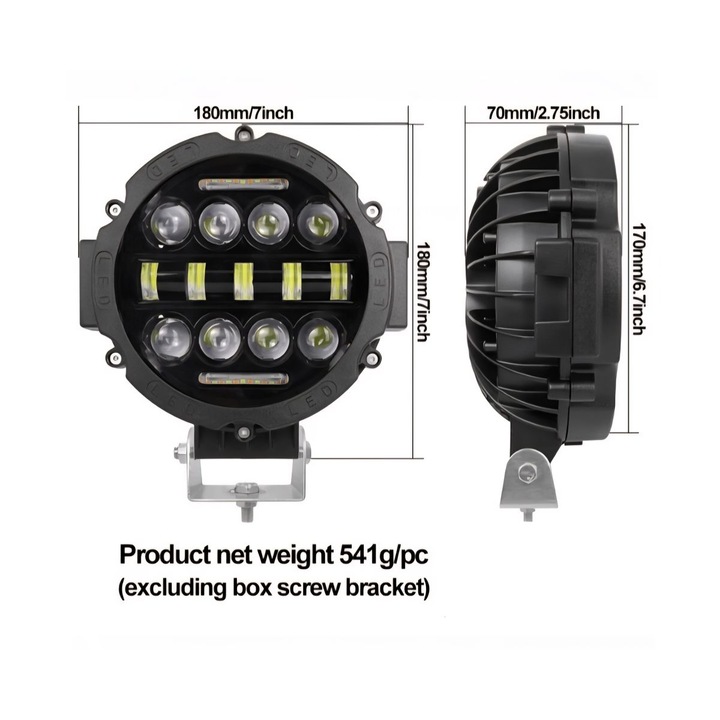 Set 2 proiectoare off-road 7 inch 75W 15 LED alb rece IP67