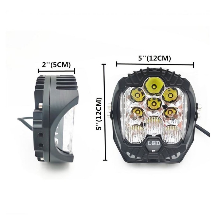 Set 2 proiectoare LED offroad 5 inch, alb-galben, 9000LM, 9V-32V, IP67, 30x12cm