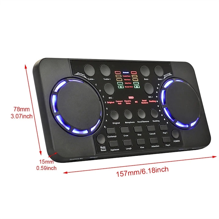V300 Pro hordozható audio keverő, Bluetooth, fekete, 15.7x7.8x1.5cm