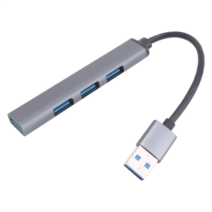USB 3.0 хъб, 4 порта, алуминий, сив, 10см