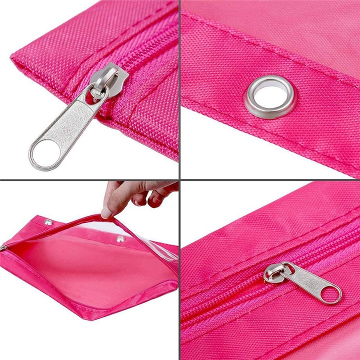 Set 8 Penare cu fermoar, 3 inele, material oxford, multicolor, 25x18.5cm