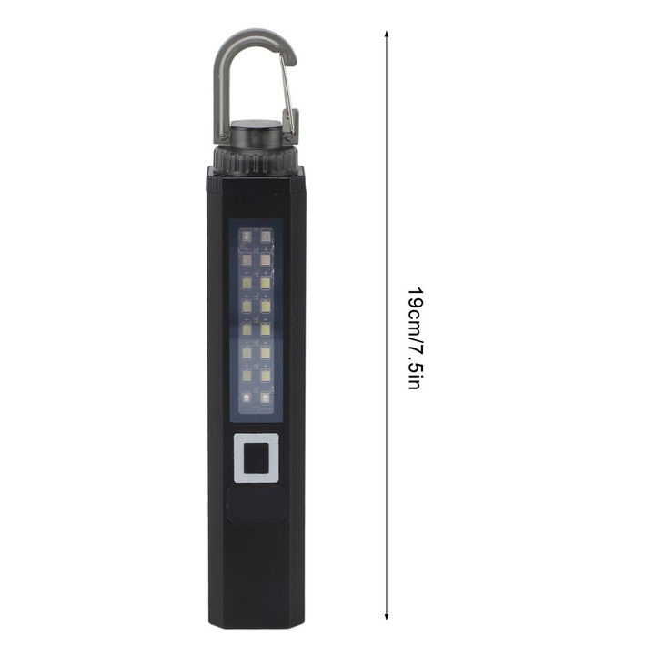 LED фенер, алуминий, 4 режима на светене, USB, 19см, многоцветен
