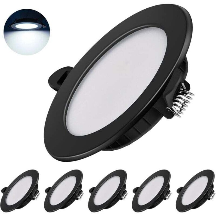 LED луни за вграждане 7W комплект 6 бр., черни, 75мм, IP44