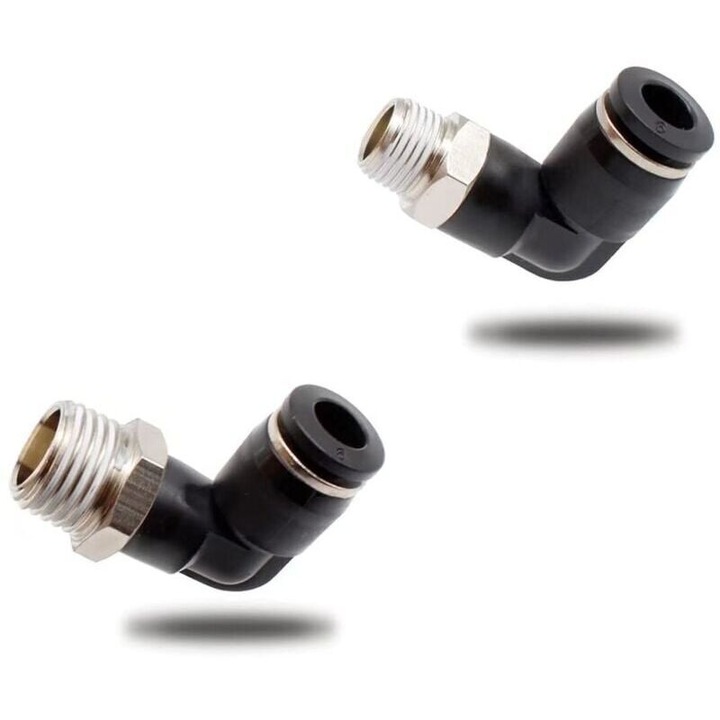 Set 6 fitinguri pneumatice unghiulare negre 4mmxM5, plastic cupru