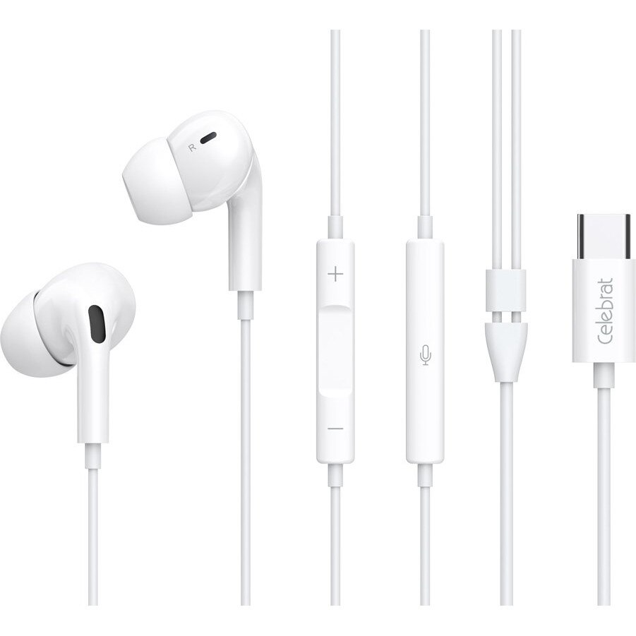 Casti cu fir Celebrat E300, microfon, USB-C, alb, 1.2m