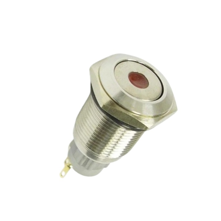 Antipor- és vandálbiztos nyomógombos kapcsoló 16mm piros LED IP67 2A 36VDC