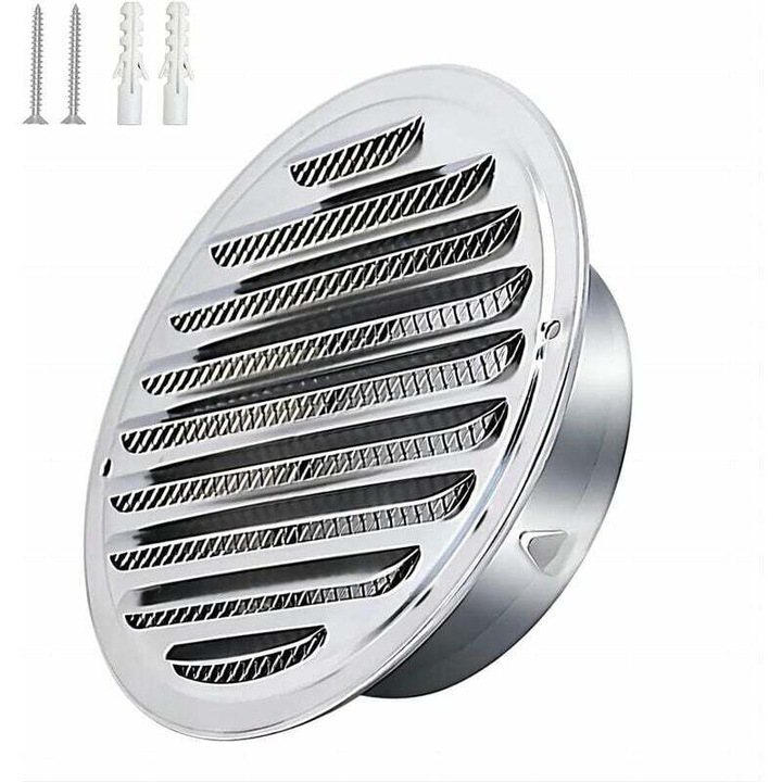 Capac ventilatie rotund inox 304, plasa 45, 150mm