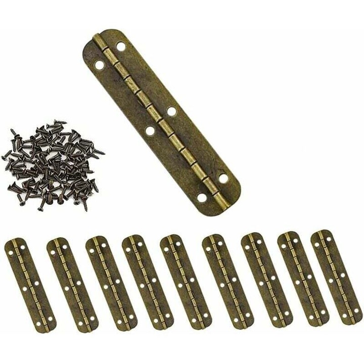 10 db mini vintage bronz antik zsanér készlet 65x15mm 60 csavarral