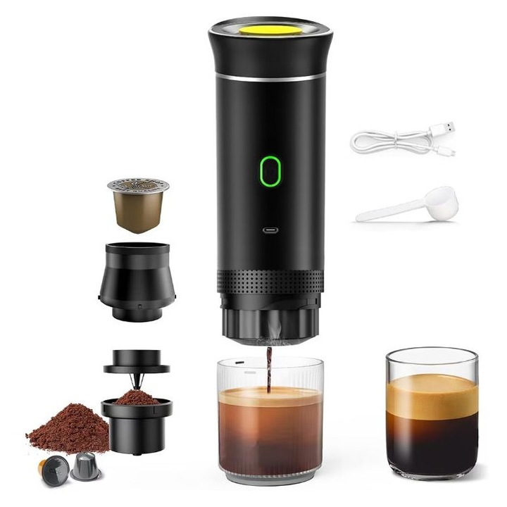 Espressor portabil 15 Bar, aparat de cafea de calatorie, 60ml, set camping