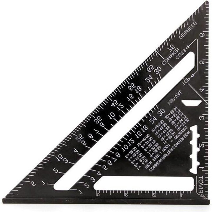Rigla triunghiulara neagra aluminiu 7 inch, precizie, multifunctionala