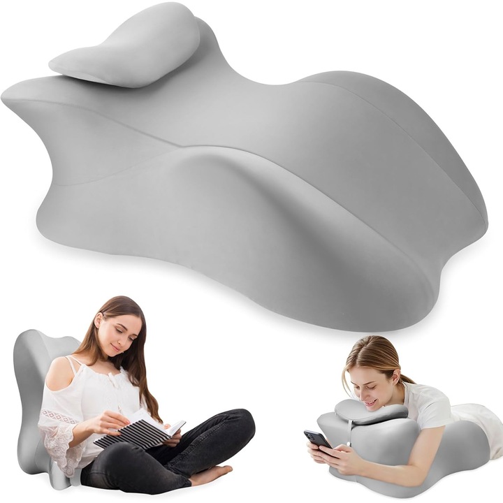 Perna Ergonomica, Bedee, Perna Wedge pentru Circulatie si Recuperare, Suport pentru Genunchi, Picioare si Trunchi, cu Spuma cu Memorie, Husa Textila, 59x46x24 cm, Perna de sustinere pentru canapea, pat, podea, Gri