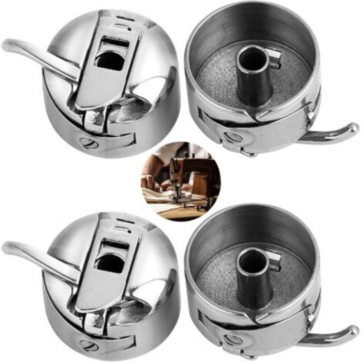 4 db rozsdamentes acél orsóház készlet, 15-ös osztályú, 22 mm-es elöltöltős varrógépekhez