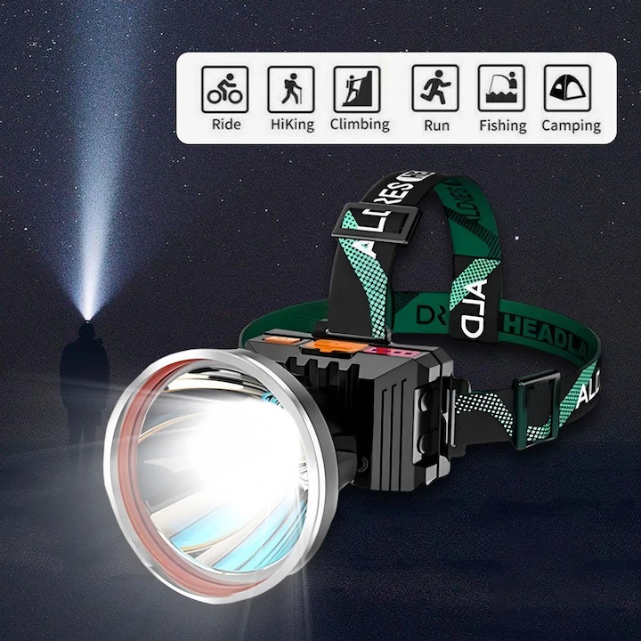 LED fejlámpa, fehér, 1200mAh, IP46, állítható, 350 lumen, 500m világítás