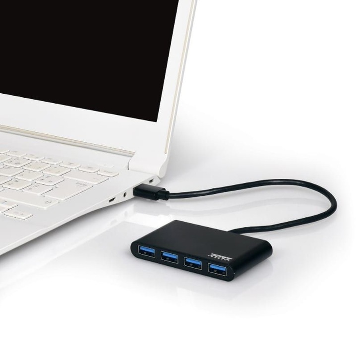USB3.0 хъб 4 порта, черен, 7.7x4.3x1.2см, кабел 30см